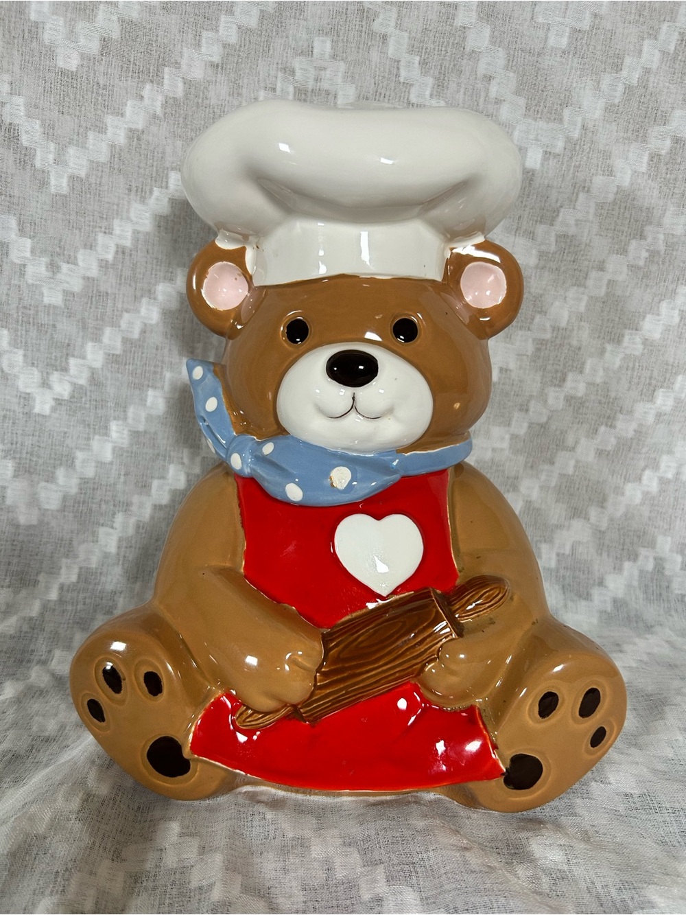 Chef Bear Ceramic Cookie Jar in Brown and Red